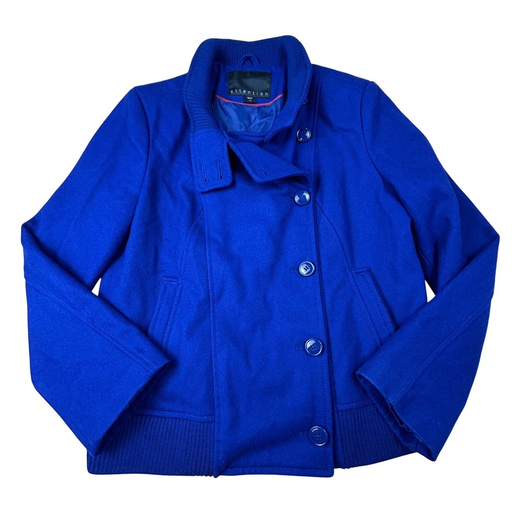 Attention Womens Wool Blend Peacoat Jacket Ribbed Collar L
